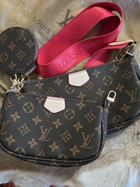 Louis Vuitton Monogram Multi-Pochette with Red Strap and Coin Pouch